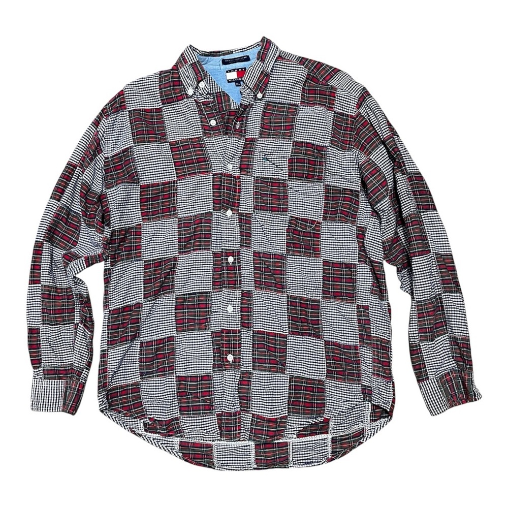 Tommy Hilfiger VINTAGE 90s Patchwork Plaid Long Sleeve Button Down Shirt Size M